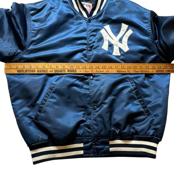 VINTAGE 80s New York Yankees STARTER Satin Jacket XL Button Bomber USA Made - Picture 6 of 16